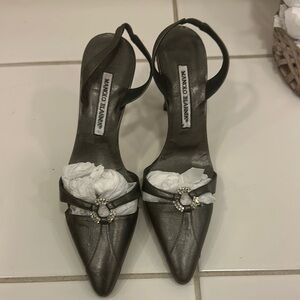 Manolo Blahnik Metallic Gray Embellished Heels